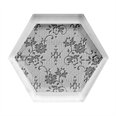 Elegant Purple Floral Jacquard Mesh Lace Fabric Hexagon Wood Jewelry Box by ArtfulThreads