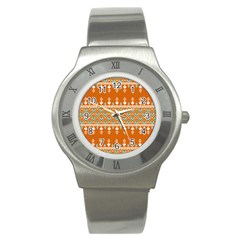 Winter Wonderland Seamless Pattern: Christmas Trees & Snowflakes On Dark Background Stainless Steel Watch by ArtfulThreads