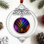 Abstract Colors - , Abstract Colors Metal Silver X mas Leaves Round Ornament Front