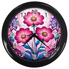 Fantasy Pink Flowers Stained Glass Wall Clock (black) by Grandong