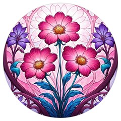 Fantasy Pink Flowers Stained Glass Round Trivet by Grandong