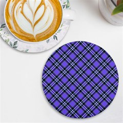 Blue Tartan Plaid 1 Diagonal Uv Print Round Tile Coaster by dressshop