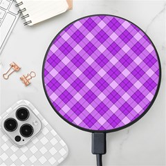 Purple Plaid Tartan 3 Diagonal (2) Wireless Fast Charger(black) by dressshop