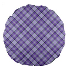 Purple Plaid Tartan 2 Diagonal Large 18  Premium Round Cushions by dressshop