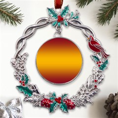 Burgundy Red To Amber Orange Bilinear Gradient Metal X mas Wreath Holly Leaf Ornament by GradientsOmbre
