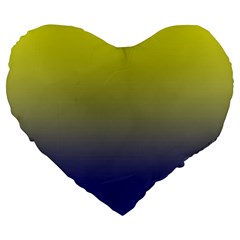 Electric Yellow To Navy Blue Linear Gradient Large 19  Premium Flano Heart Shape Cushions by GradientsOmbre