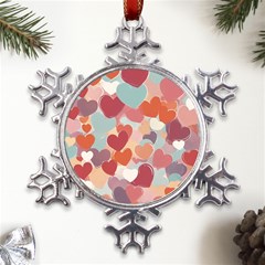 Valentines Day Hearts Romance Love Metal Large Snowflake Ornament by Posterlux