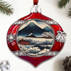 Hokusai Moutains Japan Metal Snowflake And Bell Red Ornament by Bedest