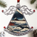 Hokusai Moutains Japan Metal Angel with Crystal Ornament Front