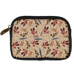 Leaves Pattern Teal Seamless Fall Digital Camera Leather Case by Sabxi