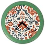 Retro Scandinavian Nordic Flowers Pattern 3 Color Wall Clock Front