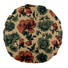 Victorian Beige And Teal Flower Pattern Large 18  Premium Flano Round Cushions by violetheavensky