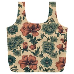 Victorian Beige And Teal Flower Pattern Full Print Recycle Bag (xxxl) by violetheavensky