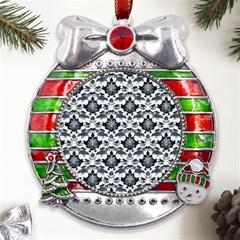 Gothic Leaf Pattern Metal X mas Ribbon With Red Crystal Round Ornament by violetheavensky