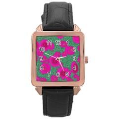 Mid Century Retro Floral 1970s 1960s Pattern 97 Rose Gold Leather Watch  by violetheavensky
