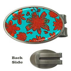 Mid Century Retro Floral 1970s 1960s Pattern 103 Money Clips (oval)  by violetheavensky