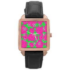 Mid Century Retro Floral 1970s 1960s Pattern 98 Rose Gold Leather Watch  by violetheavensky