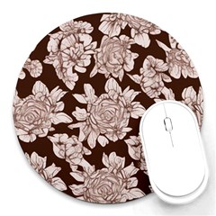 Mid Century Retro Floral 1970s 1960s Pattern 106 Round Mousepad by violetheavensky