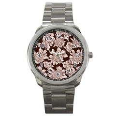 Mid Century Retro Floral 1970s 1960s Pattern 106 Sport Metal Watch by violetheavensky