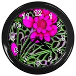 Mid Century Retro Floral 1970s 1960s Pattern 99 Wall Clock (Black) Front
