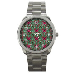 Retro 1880s Flowers Pattern 3 Sport Metal Watch by violetheavensky