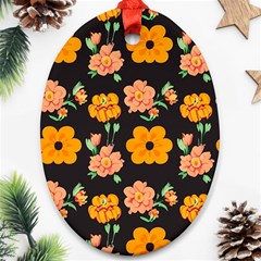 Retro 40s 50s Flowers Pattern Halloween 3 Ornament (oval) by violetheavensky