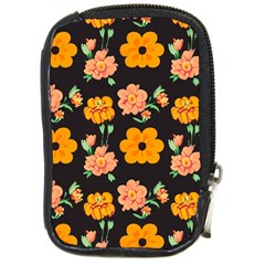 Retro 40s 50s Flowers Pattern Halloween 3 Compact Camera Leather Case by violetheavensky