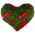 Mid Century Retro Floral 1970s 1960s Pattern 88 Large 19  Premium Flano Heart Shape Cushions Back