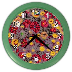 Mid Century Retro Floral 1970s 1960s Pattern 90 Color Wall Clock by violetheavensky