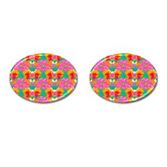 Retro 40s 50s Mexico Flowers Pattern Cufflinks (oval) by violetheavensky