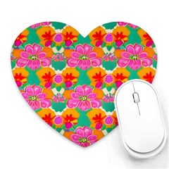 Retro 40s 50s Mexico Flowers Pattern Heart Mousepad by violetheavensky