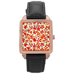 Mid Century Retro Floral 1970s 1960s Pattern 92 Rose Gold Leather Watch  by violetheavensky