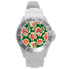 Retro 40s 50s Mexico Flowers Pattern 2 Round Plastic Sport Watch (l) by violetheavensky