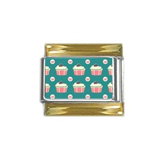 Retro 40s 50s Cupcake Pattern 2 Gold Trim Italian Charm (9mm) by violetheavensky