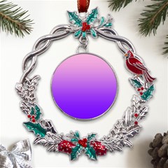 Cotton Candy Pink To Indigo Violet Linear Gradient Metal X mas Wreath Holly Leaf Ornament by GradientsOmbre