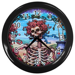 Grateful Dead Hippie Peace Roses Rock Music Legend Wall Clock (black) by Tsamara