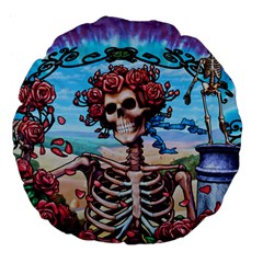 Grateful Dead Hippie Peace Roses Rock Music Legend Large 18  Premium Flano Round Cushions by Tsamara