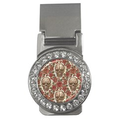 Skull And Roses Flowee Flora Floral Patterns Pattern Money Clips (cz)  by Tsamara