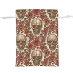 Skull And Roses Flowee Flora Floral Patterns Pattern Lightweight Drawstring Pouch (XL) Back