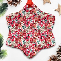 Red Flowers Snowflake Ornament (two Sides) by DinkovaArt
