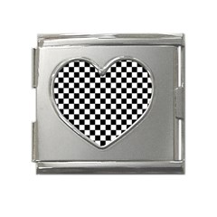 Pattern Checkered Squares Black White Pattern Mega Link Heart Italian Charm (18mm) by Sabxi