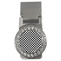 Pattern Checkered Squares Black White Pattern Money Clips (cz)  by Sabxi