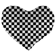 Pattern Checkered Squares Black White Pattern Large 19  Premium Heart Shape Cushions by Sabxi