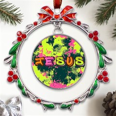 Neon Jesus 8375771 Metal X mas Wreath Ribbon Ornament by Jabberwonkers