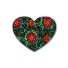 Mid Century Retro Floral 1970s 1960s Pattern 72 Rubber Coaster (heart) by violetheavensky