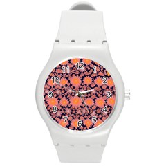 Mid Century Retro Floral 1970s 1960s Pattern 74 Round Plastic Sport Watch (m) by violetheavensky