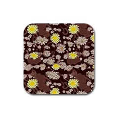 Mid Century Retro Floral 1970s 1960s Pattern 84 Rubber Square Coaster (4 Pack) by violetheavensky