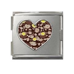 Mid Century Retro Floral 1970s 1960s Pattern 84 Mega Link Heart Italian Charm (18mm) by violetheavensky