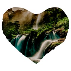 Waterfall Rocks Jungle Forest Large 19  Premium Heart Shape Cushions by Anend