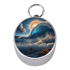 Ocean Sea Waves Mini Silver Compasses by Anend